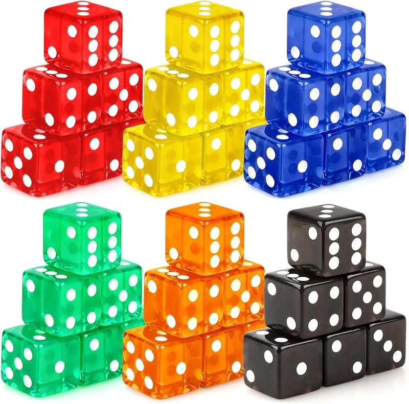 Lemicin 36 Piece Casino Style Craps Dice Sets 19mm Acrylic Translucent D6 Dice Square Rounded Edge for Casino Craps Table Games and Board Games Party Bar Entertainment Math Teaching Supplies - Image 1